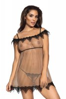 Transparentes Nachthemd in beige mit Spitze