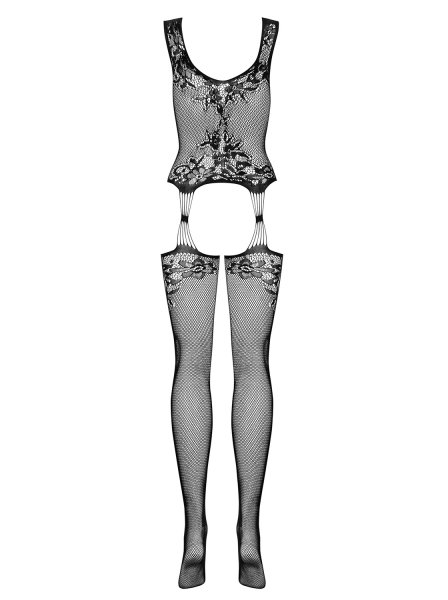 Floraler Netz-Bodystocking in schwarz