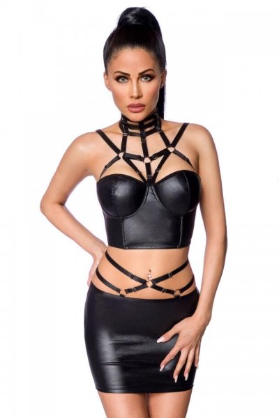 Wetlook-Set mit Harness-Top und Rock